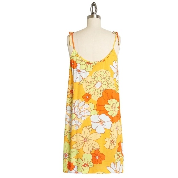 ModCloth Paradise-Worthy Tie-Shoulder Dress Yellow Honolulu Floral Size Medium - Picture 4 of 4
